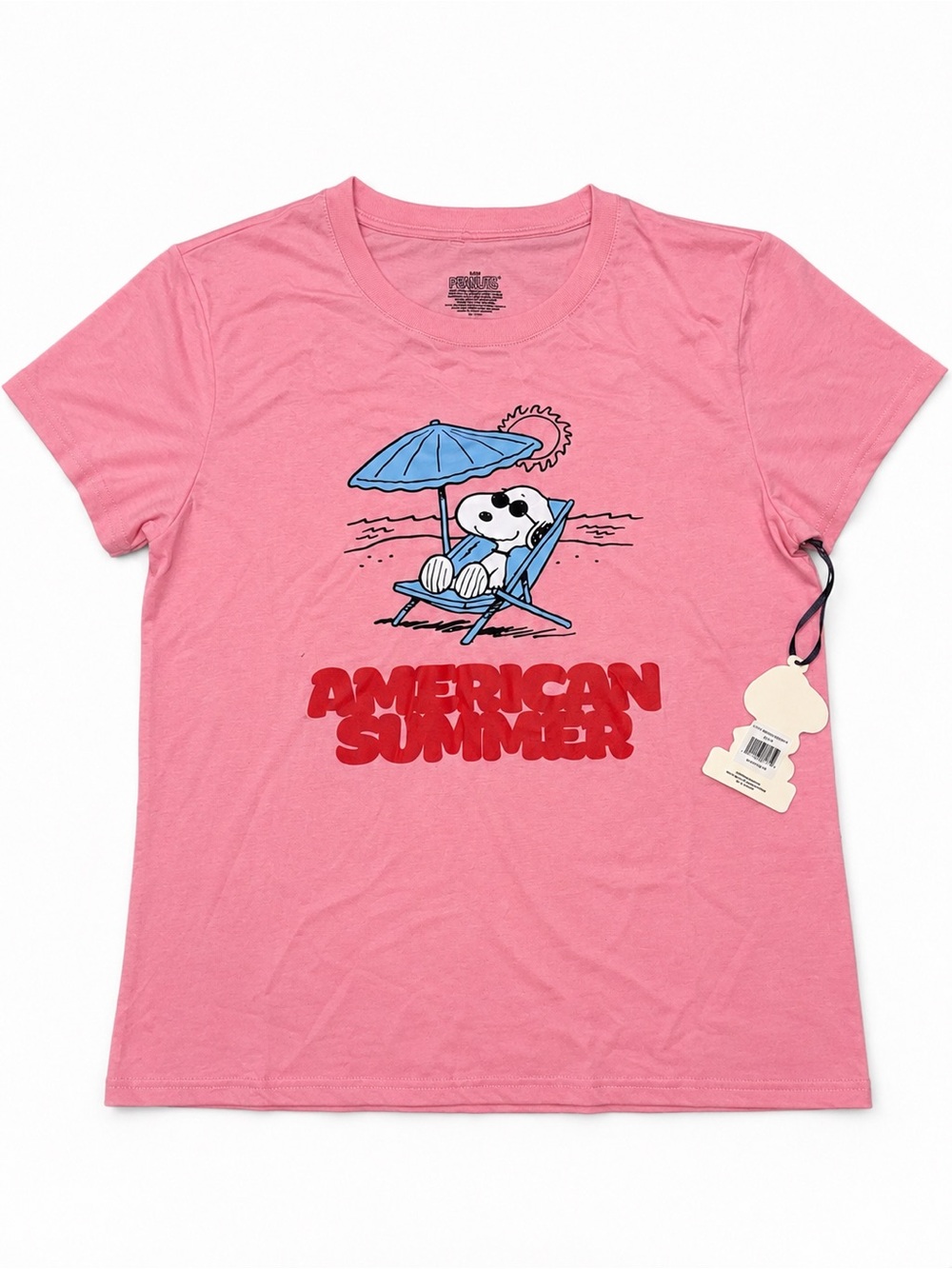 Peanuts Pink Graphic Tee with Snoopy Beach Scene